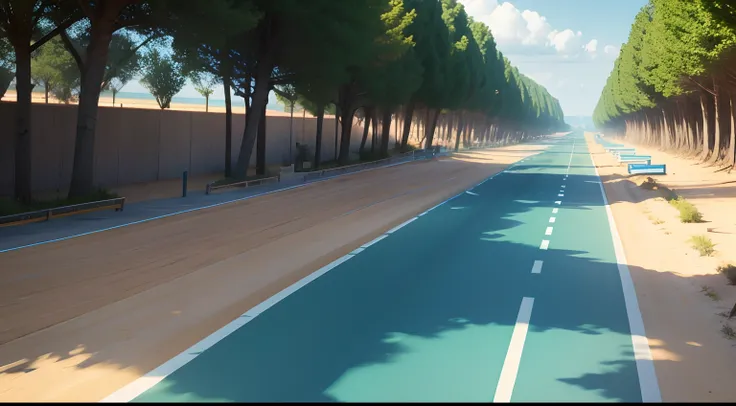 wallpapers about triathlon, flat colorfull, triathlon ,ocean, road, simple city, some forest and sand, game flat style mode