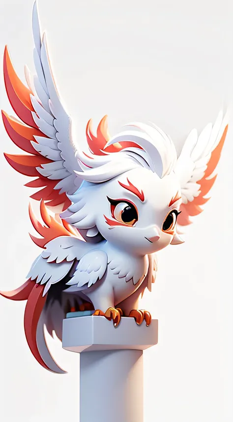 tmasterpiece、top-quality、ultra - detailed、(Chibi Phoenix:1.2)、Red Firebird、Burning, White body, Looking up,.。.。.3D, C4D, blender, Octane rendering, Simple white Beijing background, (White background :1.5), Front view，Front view，A masterpiece of pastel colo...