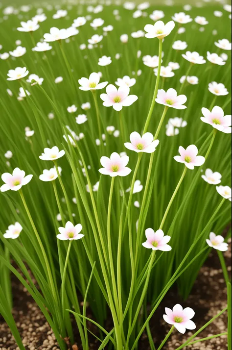 A grass that looks like a leek，Blossom cyan flowers