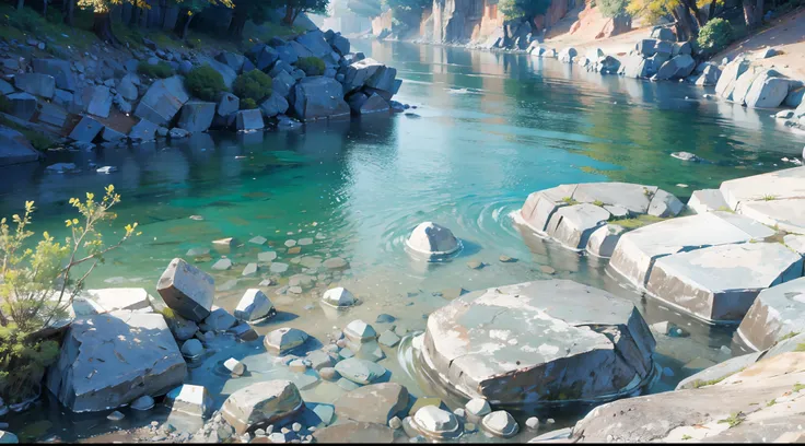 interesting background, river, rocks, one color background, 8k, masterpiece