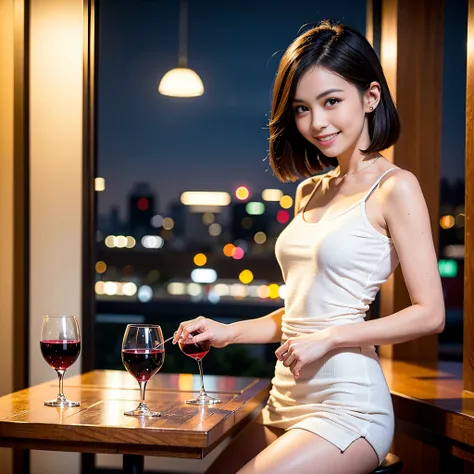 (64K, UHD, top quality, masterpiece: 1.2), (realistic, photorealistic: 1.37), super detailed, pretty woman 1 person, (slim face), (slim body), (brown hair), (short cut), cheeks slightly blushing, (35 years old), 38 years old, solo, beautiful detailed urban...