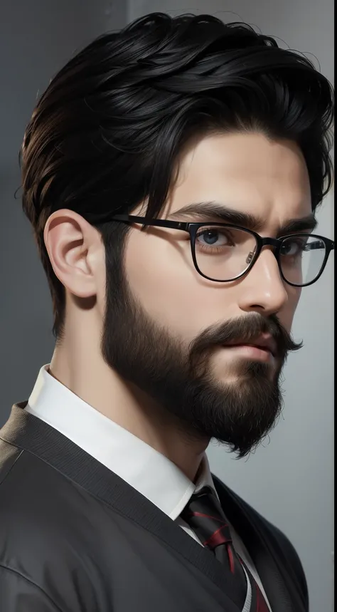 offcial art, Masterpiece, Sharp focus, Young person, Glasses, Beard, Black hair,, Casual clothing, Streaming, personal profile picture