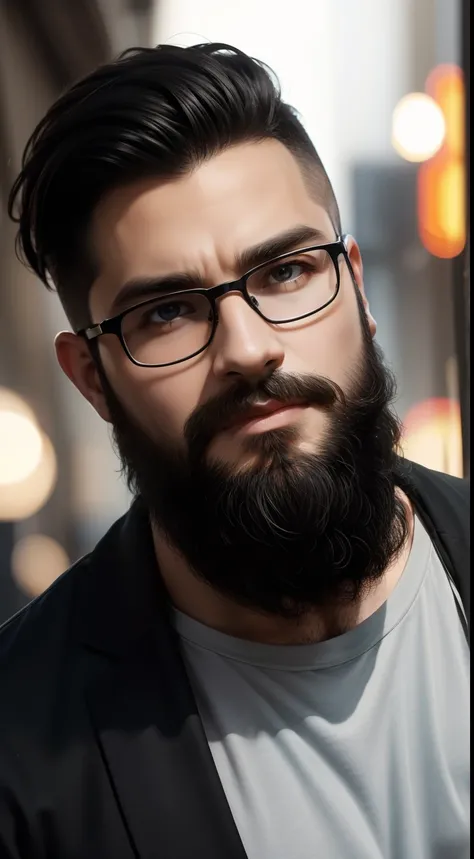 offcial art, Masterpiece, Sharp focus, Young person, Glasses, Beard, Black hair,, Casual clothing, Streaming, personal profile picture