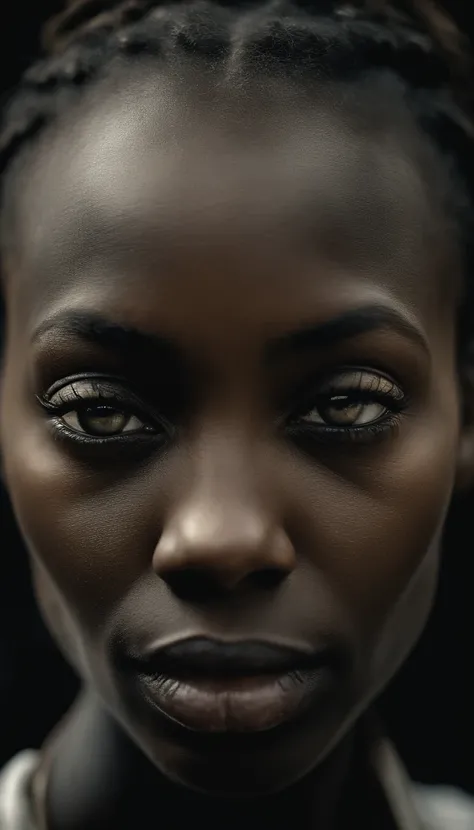 analog style, model photography style, RAW close portrait of a black woman 1, ((beautiful face: 1.7, perfect face: 1.3)), (top: 1.2), best quality, epic (by photo by Lee Jeffries, sony a7, 50 mm , pores: 1.5, colors, hyperdetailed: 1.5, film grain: 1.4, hy...