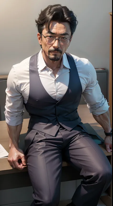 age 55，Kogoro Mouri，uncle，Tong，Bulge，Sitting in the office，Black short stockings，Suspenders，lbeard，fortitude，k hd，artwork of a，an look of enjoyment，is shy，opening legs，wear suit，The crotch has columnar protrusions，God perspective，Take off your pants，There ...