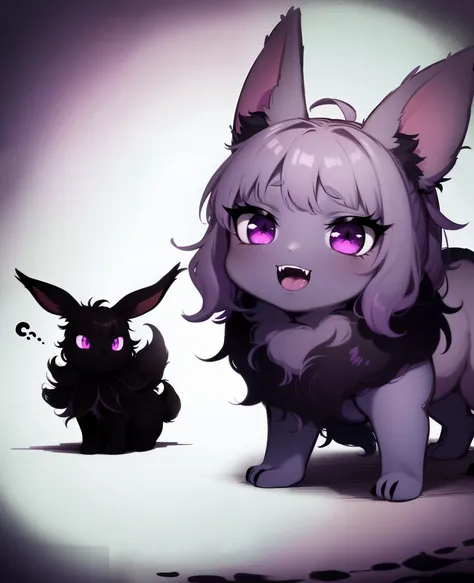 eevee, ebony black, fangs, ghostly violet and purple aura, spooky, nightmare, masterpiece, best quality