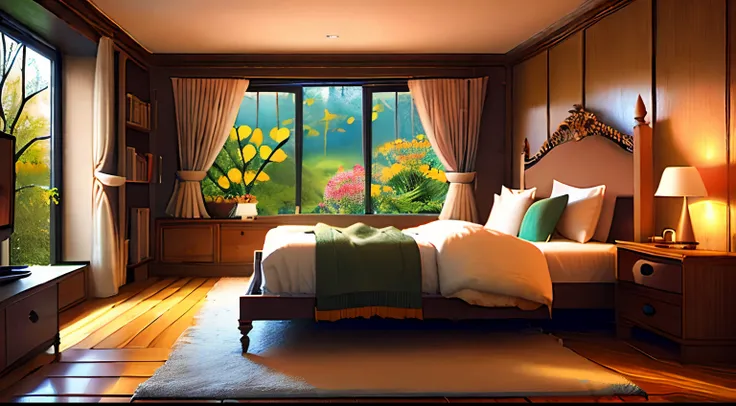 (Best quality),(masterpiece),(ultra detailed),(4k resolution),(extremely detailed) digital art, beautiful, cozy room,nature