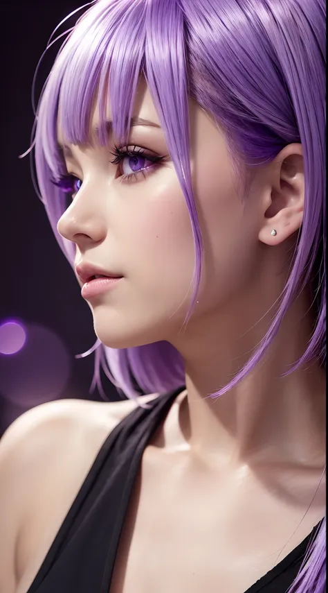 (lavender hair, Shining, reflective light), (Purple eyes, vibrant, Glowing), fond violet, Cinematic lighting