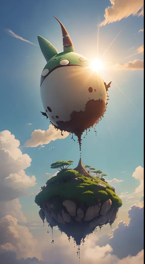 (((Laputa))), floating in ((air)), Hayao Miyazaki style, Studio Ghibli, Unreal Engine 5, ((clouds)), ((sunlight)), ultra-detailed, most Good picture quality.