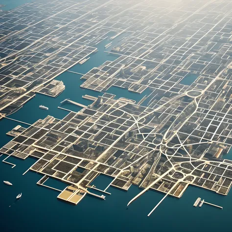 finest image, detailed and delicate depiction, A modern floating city laid out like a web