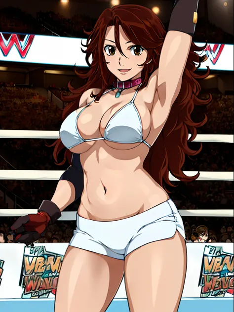 (wrestler), body view, anime style: 1.8, anime drawing, ultra detailed face, ultra detailed body, 4k, Sumergai Lee Noriega, (standing), best quality, anime style, hires, highest definition, digital blending, bold drawing lines, ((wwe diva), (location: wres...