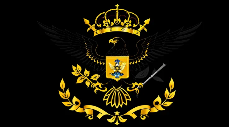 (((Black background)))、Close up of a golden eagle, Russian National Guard, inspired by Vladimir Borovikovsky, Royal insignia on the background, Inspired by Alexander Gerasimov, military insignia, insignia, Shogun, in style of kyrill kotashev, military poli...