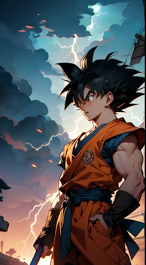 CG 8k, create Goku from Dragon Ball Z, fiery backdrop, trending illustration, masterpiece, CG, High detailed, perfect lightning