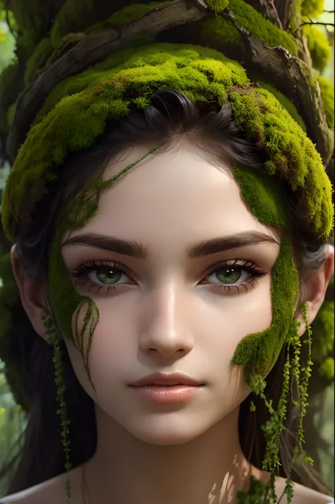 moss grown on a beautiful female face