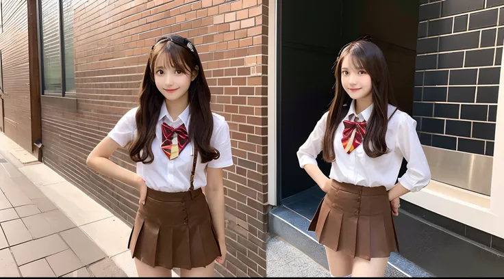 18-year-old high school girl in brown miniskirt