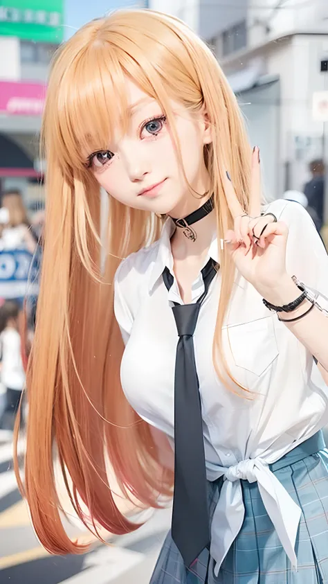 anime girl with long blonde hair and a tie posing for a picture, anime visual of a cute girl, anime girl with long hair, with index finger, blonde anime girl with long hair, beautiful anime high school girl, anime best girl, smooth anime cg art, ( ( ( yosh...