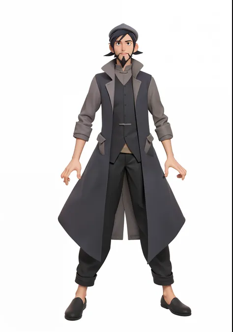 cartoon of a man in a long coat and a hat, single character full body, full body character, full length character, full body single character, character full body portrait, full body character concept, full body concept, full body character portrait, anime...