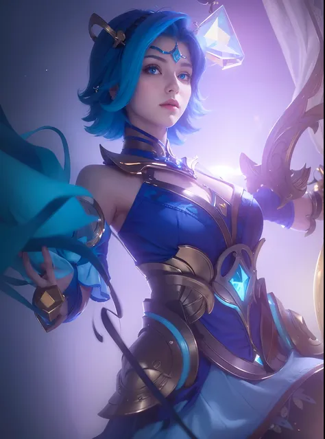 ((masterpiece)), ((best quality)), ((HD 4k)) ((realistic1.2)),girl, blue hair, short hair, inticrate detail, sllicked side hair, diamond, heterochromia eyes