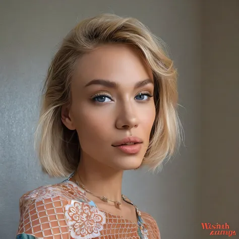 blond woman with short hair and a necklace posing for a picture, perfect face ), face like ester exposito, very beautiful woman,...