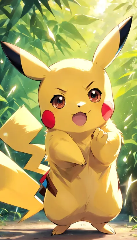 Pikachu is playful and cute，Liveliness and agility，Yellow soft hairs，red blush，sparkling big eyes，Cute little pointed ears。(Pikachu:1.5)