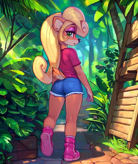 [Coco bandicoot], [Uploaded to e621.net; (Pixelsketcher), (wamudraws)], ((masterpiece)), ((high quality)), ((HD)), ((solo portrait)), ((full body)), ((front view)), ((furry; anthro)), ((detailed fur)), ((detailed shading)), ((beautiful render art)), ((back...