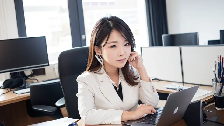 Woman working in office、multiple female、realisitic、