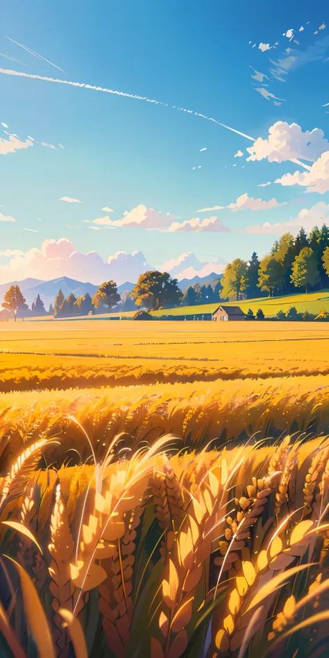 Masterpiece, best quality, (very detailed CG unified 8k wallpaper) (best quality), (best illustration), (best shade) nature harvest wheat, super meticulous , people working in the fields --v6