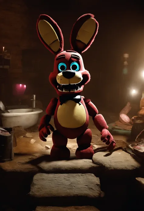 bonnie de five nights at freedys, destruido, se rastejando para a camera de maneira assustadora