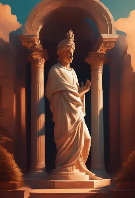 An image of an ancient stoic statue with dramatic shadows, arte digital inspirada em Cyril Rolando, surrealismo