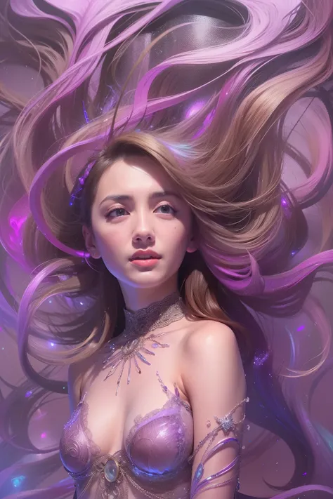 "purple plasma brain, purple plasma body(2 beautiful teenage Italian girls:1.6), intimate friends, (They are holding each other:1.2), kissing her cheek or breast,(Detailed iridescent bodysuit with beautiful fractal or marble design:1.5)Incredible and spect...