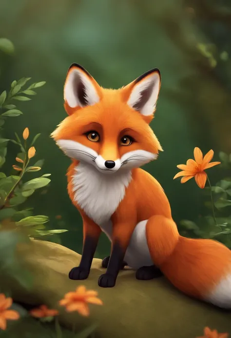 "Create an adorable and animated cartoon of a cute fox."