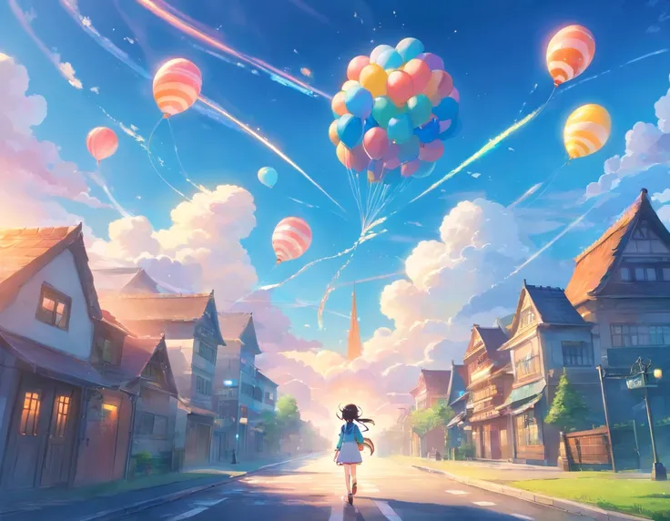 Depict the world through the eyes of a baby：1.5，tiara crown、Hydrogen balloons、Runway circles and clouds，Artistic sense、Beauty Feeling、Futuristic，succinct、Childlike、The tones are pastel，softness，lithe、freely
Think back to your childhood，Have you ever had su...