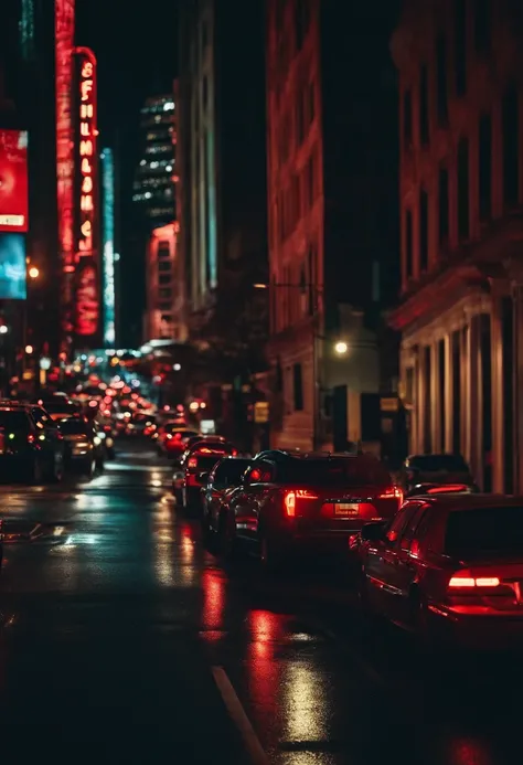 City Road，Many cars lined up waiting for the red light，The taillights look like an L from a distance