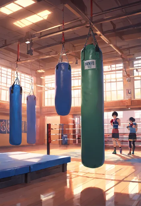 Boxing gym, no people, empty place.