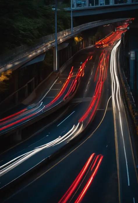 City Road，Many car parking taillights are either on or not，The shapes of "A" and "B" are formed