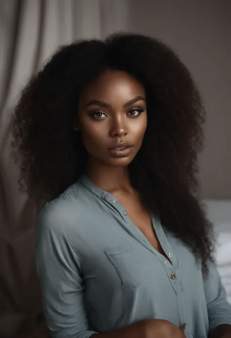 African Woman Completely , fille sexy aux yeux bleus, ultra realist, Meticulously detailed, Portrait Sophie Mudd, cheveux noirs et grands yeux, selfie of a young woman, Yeux de chambre, Violet Myers, sans maquillage, maquillage naturel, looking straight at...