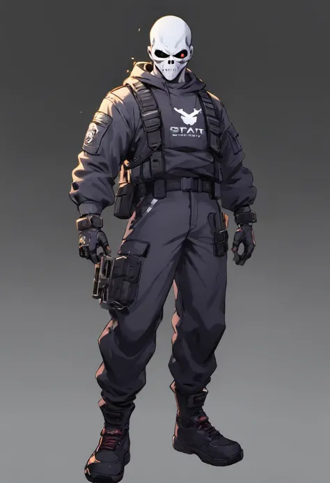 create a game character just like ghost from call of duty, military theme, S.W.A.T  ,full body , animation character