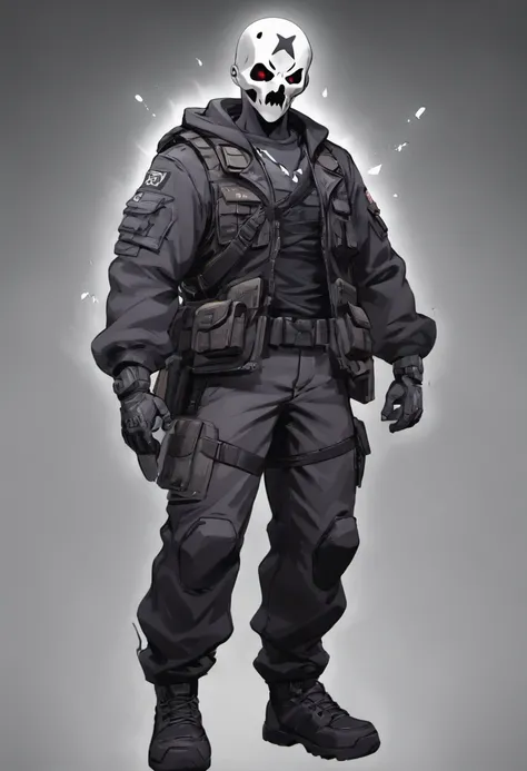 create a game character just like ghost from call of duty, military theme, S.W.A.T  ,full body , animation character