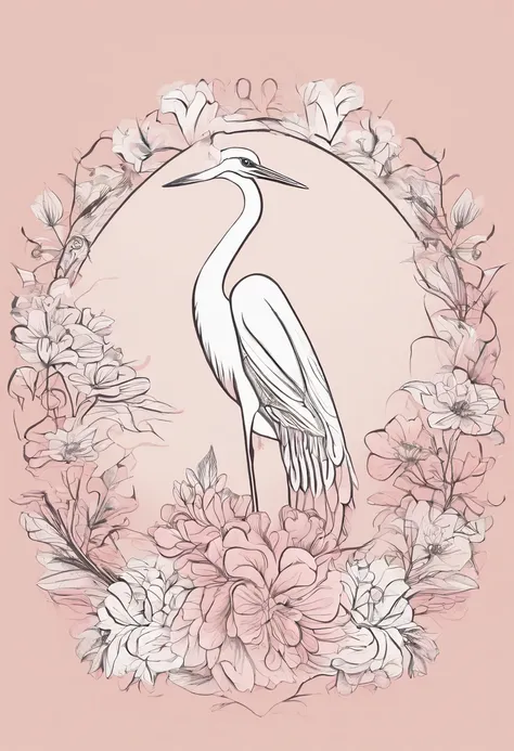 Design a flat logo，Related to the floral industry，Contains elements of "flower" and "egret" and "handmade"，korean style，Pink tones。