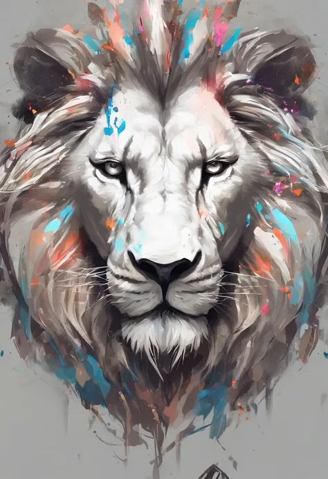 arte splash, a lion head, juba bem detalhada ((fundo branco)), olhos penetrantes, epic instagram, art-station, estilo splash de tinta colorida+, contorno, hiperdetalhado intricadamente detalhado, Motor irreal, genial, detalhes intrincados, tela inicial, co...