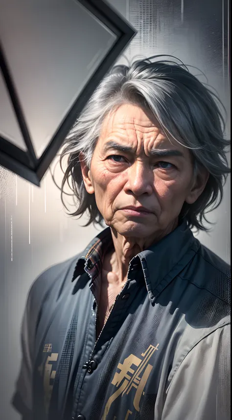 90-year-old scavenger Chinese grandfather on a rainy night，Ultra-detailed detailing，Highlight the atmosphere of despair and loneliness，Ultra-realistic seniors，Aging on the face is vividly depicted，Wrinkles，Extreme light and shadow，Aurora chase，Extremely st...