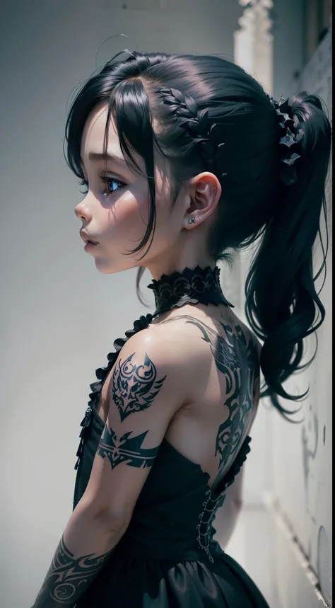 Childs profile,sculpted, Line art, Gothic, More fantasy,Tattoo on the arm，Neck tattoos，frontage，Despressing，
Absolute symmetry,multi-detail,Absolute clarity – AR 9:16