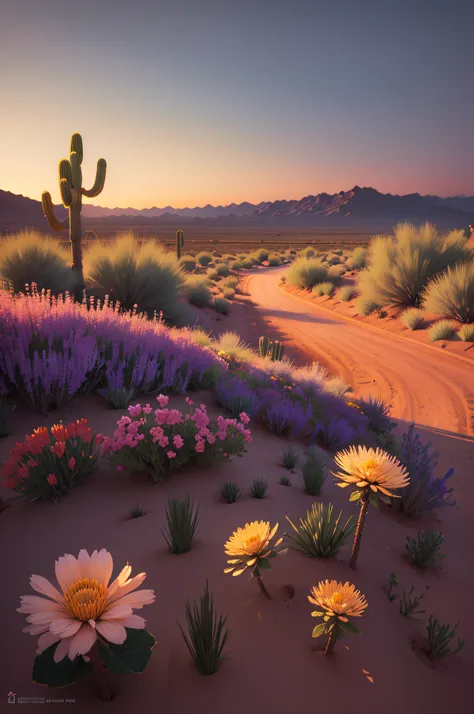 flower in the desert, impressionism,eugene,dusk,bushes,