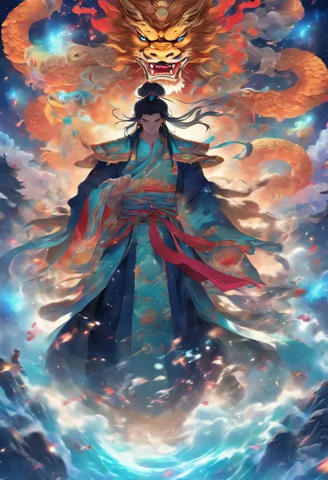 (((Chinese Giant))) Best Quality, Ultra-High Resolution, 4K Detailed CG, Masterpiece, Pagu,Giant,Black Hair,Axe, Breaking Galaxies,Universe,Chinese Clothing,Chinese Mythology, Chinese Painting Style, Shui mo Hua, Thangka Style,Aesthetics, Beautiful Image, ...