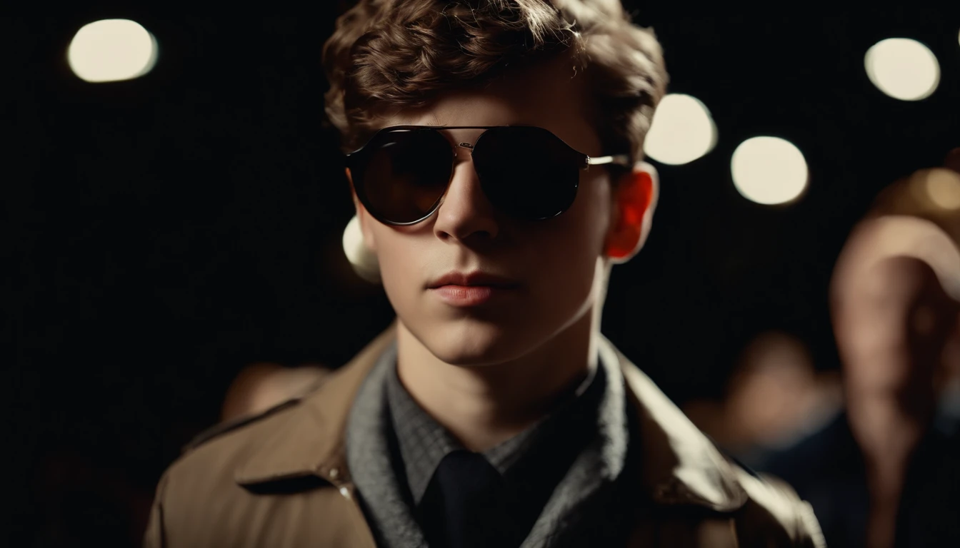 (best quality,ultra-detailed,picture-perfect,professional:1.2),boy with sunglasses,black background,cool,dark,stylish,contrast,lit from the side