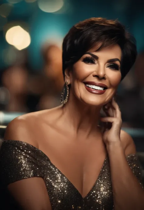 (best quality,4k,8k,highres,masterpiece:1.2),ultra-detailed,(realistic,photorealistic,photo-realistic:1.37),Kris Jenner,laughing maniacally,intense gaze,natural beauty,humorous expression,confident posture,stylish outfit,bright and vibrant colors,studio li...