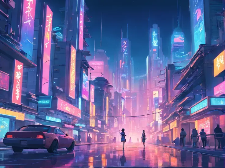 "Cyberpunk-inspired immersion, The world of neon, Be captivated by the surreal spectacle of planets dominating the sky, Full of fascinating digital art."