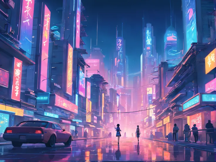 "Cyberpunk-inspired immersion, The world of neon, Be captivated by the surreal spectacle of planets dominating the sky, Full of fascinating digital art."