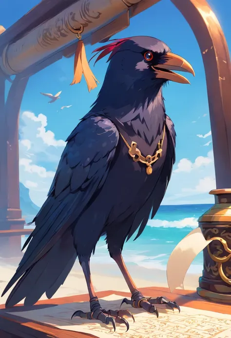 Crow. Pirate Crow with a scroll in its leg. No human. Bird