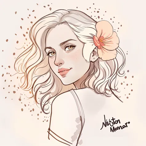 There is a drawing of a woman with a flower in her hair, Portrait illustration, No estilo de arte de Bowater, detailed illustration portrait, digital illustration portrait, desenho de estilo vetorial, retrato de arte de linha, in illustration style digital...